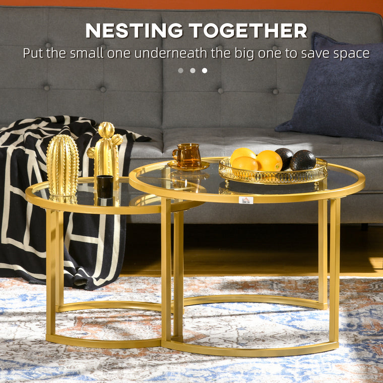 Round Glass Nesting Coffee Tables Set of 2 - Gold