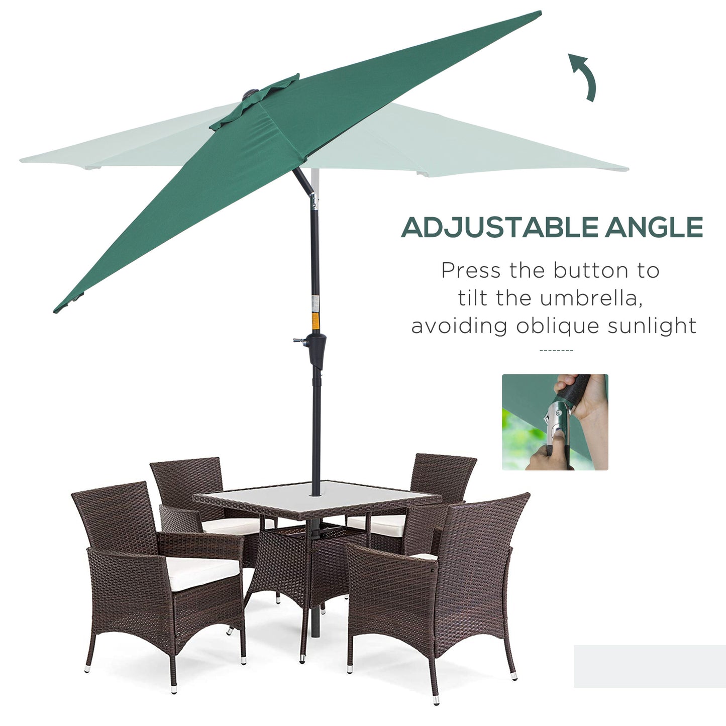 8.5FT Patio Umbrella, Round Garden Parasol with 6 Ribs, Market Sunshade Tilt Canopy w/ Crank Handle for Outdoor, Green