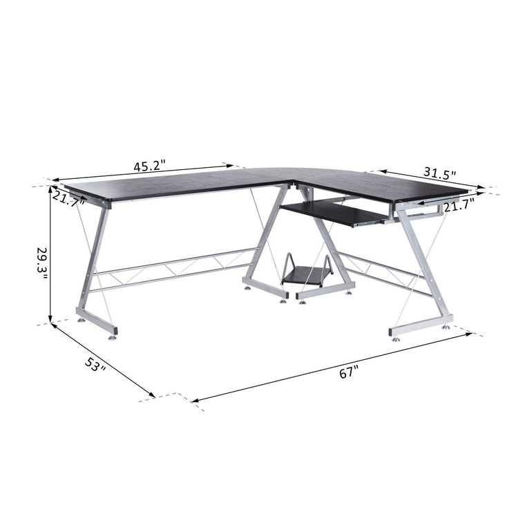 L-Shaped Corner Computer Desk with Keyboard Tray