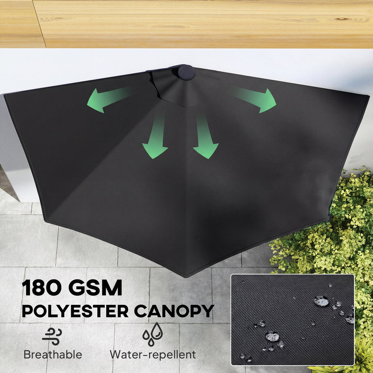 105.1" x 53.5" Black Half Patio Umbrella with Solar LED Lights