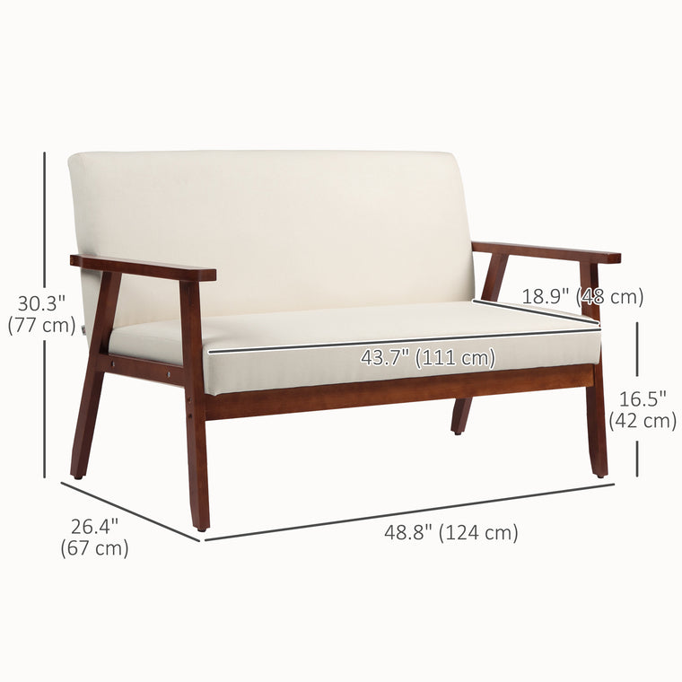 Compact Linen Loveseat with Wood Legs