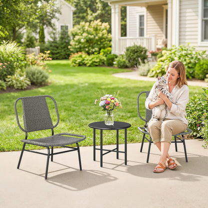3-Piece Wicker Bistro Set with Steel Table