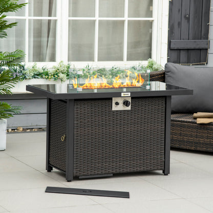 Coffee 43" Wicker Propane Fire Pit Table with Wind Guard