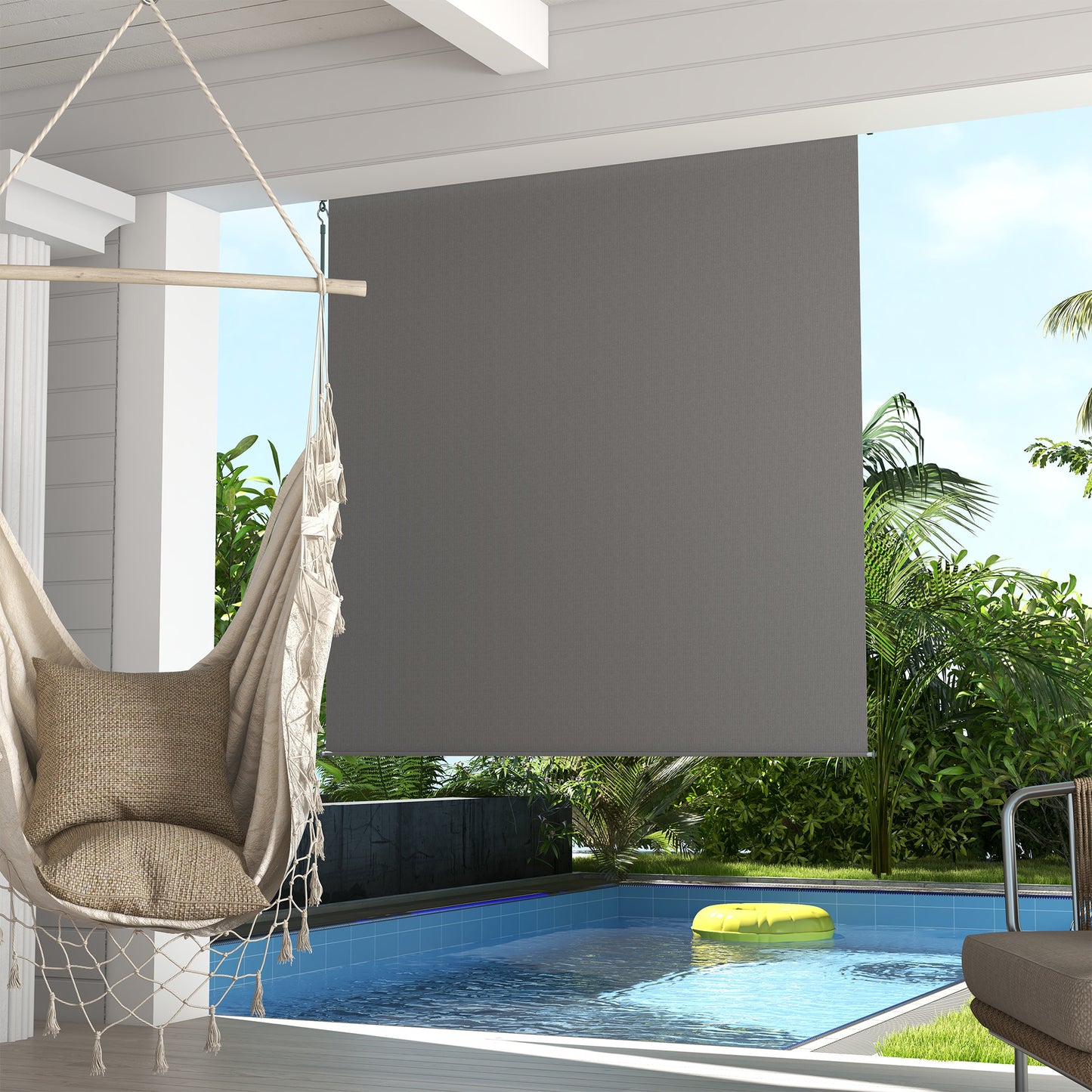 Patio Door Blinds, Outdoor Roller Shades, Cordless Roll Up Shade for Porch Gazebo, Light Grey