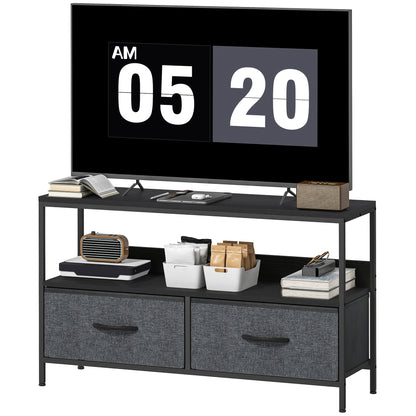 TV Stand with Charging Station and Linen Drawers - Black