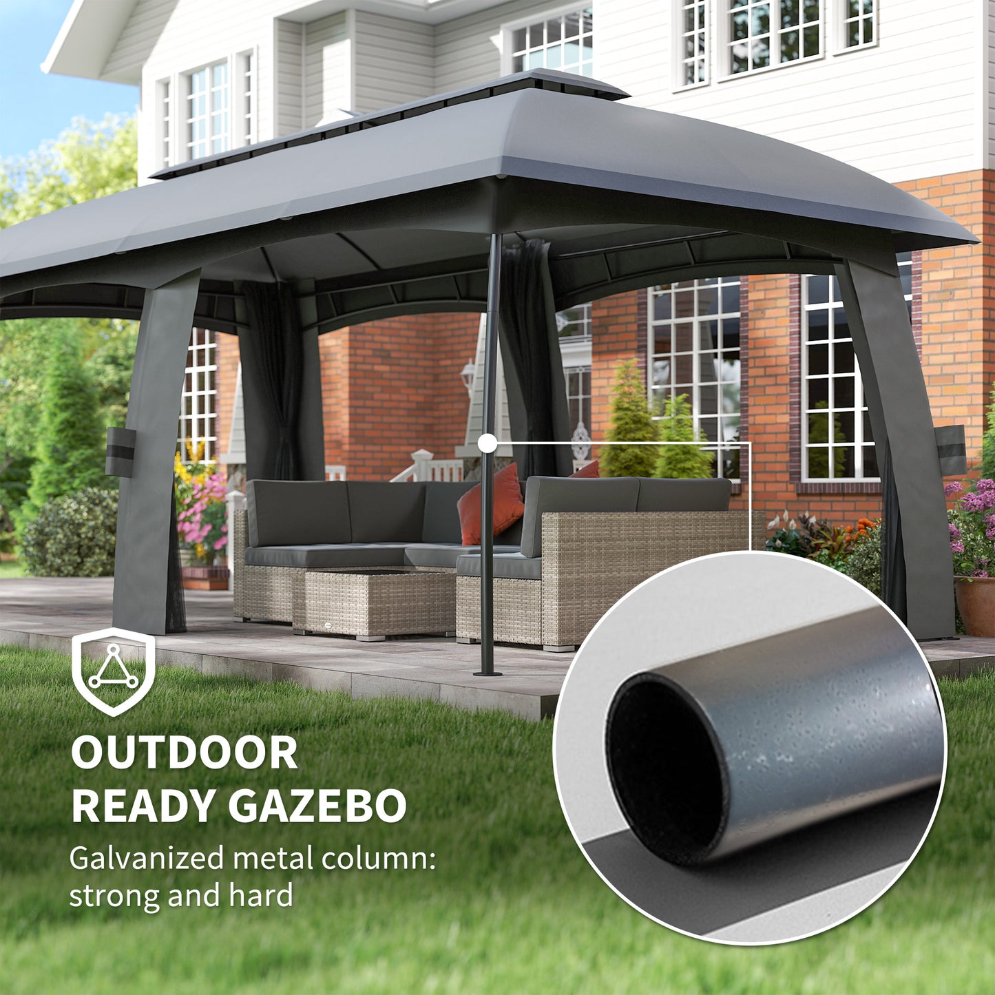 10' x 20' Patio Gazebo, Outdoor Gazebo Canopy Shelter with Netting, Vented Roof for Garden Dark Grey