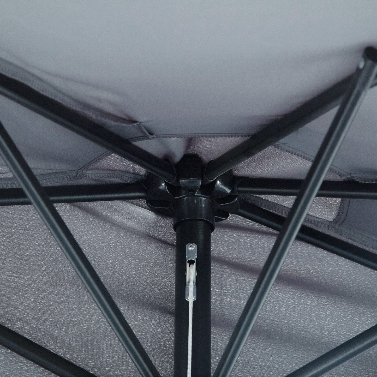 9ft Half Round Patio Umbrella, Outdoor Market Patio Table Umbrella Parasol with Crank Mechanism, 5 Ribs, Grey