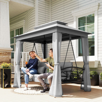 Grey 3-in-1 Patio Daybed Swing with Canopy & Mosquito Net