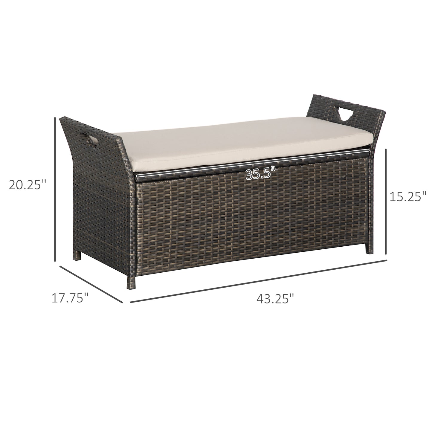 2-In-1 Outdoor PE Rattan Storage Bench, 29 Gallon Patio Wicker Furniture, Basket Box with Handles and Cushion Dark Grey