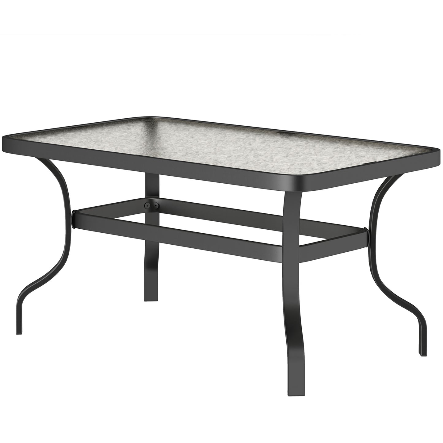 37" Patio Coffee Table with Tempered Glass Top, Outdoor Coffee Table with Metal Frame, Black