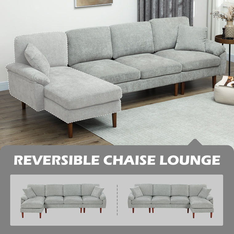 L-Shaped Sectional with Changeable Chaise & Pillows - Grey