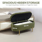 Upholstered Bedroom Bench, Channel Tufted Ottoman Bench with Thick Padding and Metal Legs, Dark Green