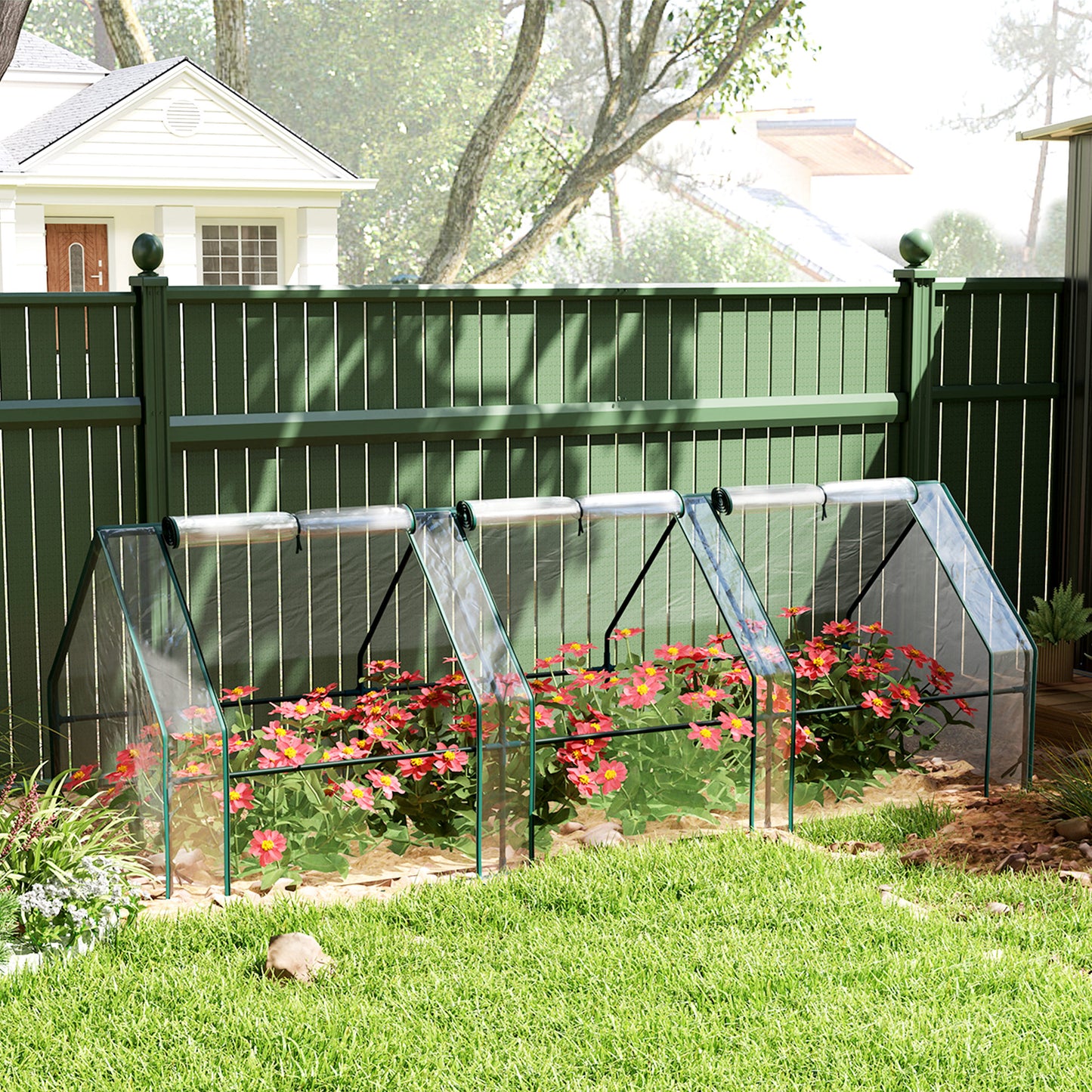 Portable Mini Greenhouse Tunnel Growing Tent Plants Flower Warm House w/ Zippered Roll-up Doors, Clear