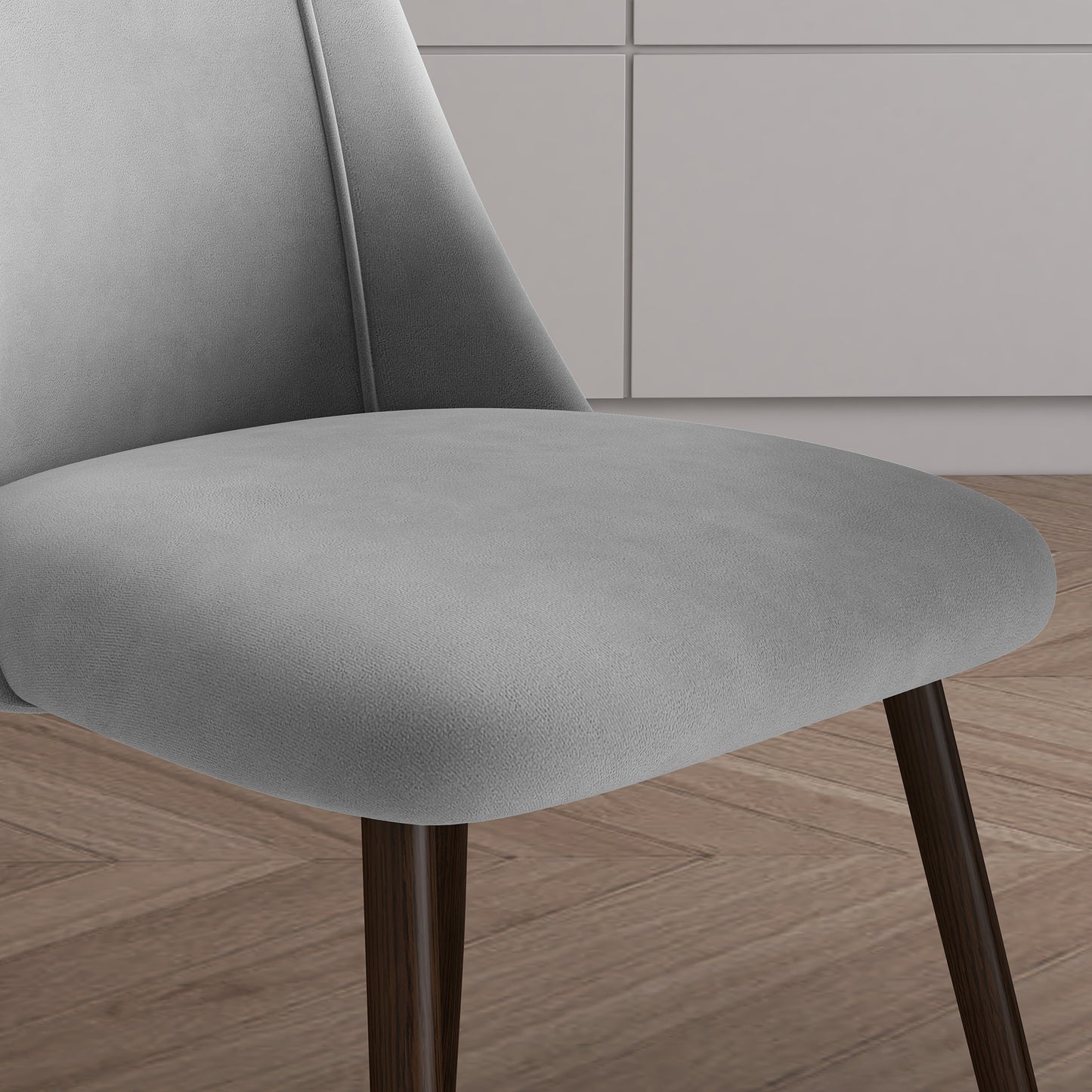 Upholstered Dining Chairs Set of 4, Velvet Accent Chair with Back and Wood-grain Steel Leg for Kitchen, Grey