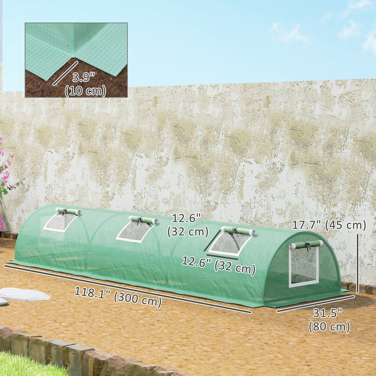 Portable Mini Greenhouse, Tunnel Growing Tent with 5 Mesh Windows and Steel Frame