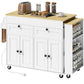 Kitchen Island with Sliding Expandable Top, Rolling Kitchen Cart with Drawers, Cabinets & Spice Rack, White