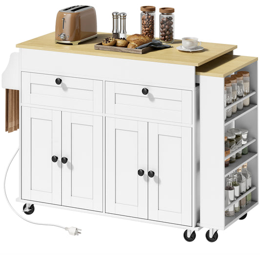 Kitchen Island Cart with Expandable Top and Drawers - White