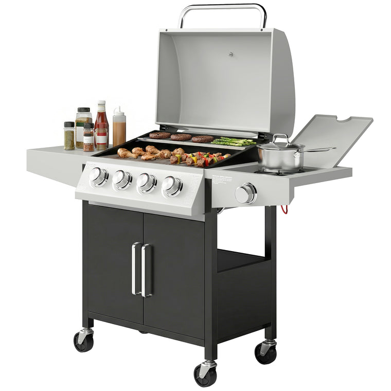 4+1 Burner Propane Gas Grill with Side Burner & Shelf
