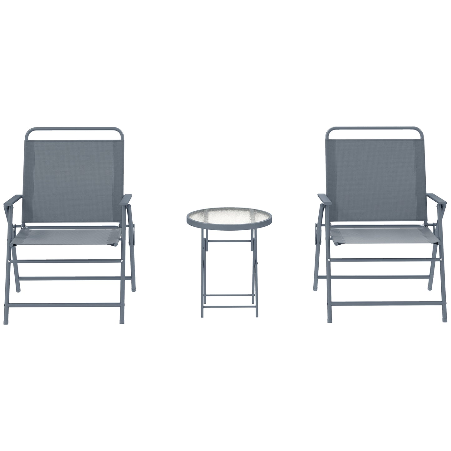 3 Pieces Outdoor Bistro Set, Folding Patio Table and Chairs with Tempered Glass Tabletop for Garden, Deck & Backyard