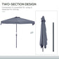 7.5ft Half Umbrella Semi Patio Parasol with Crank Handle, Top Vent for Garden, Balcony- NO BASE INCLUDED, Grey