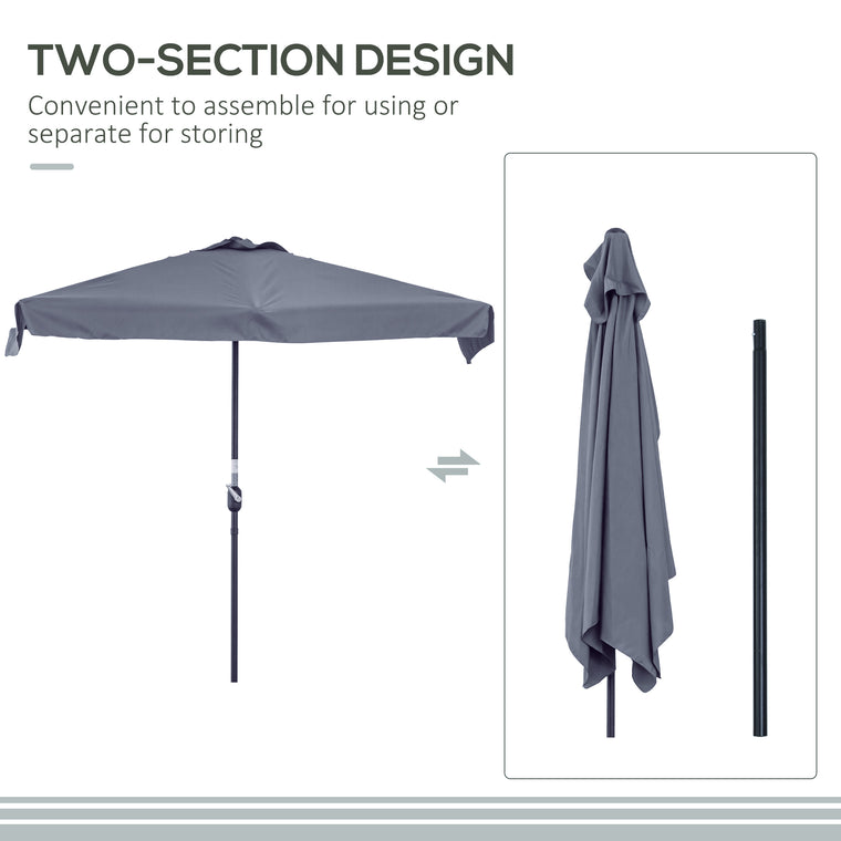 7.5ft Grey Half Parasol with Crank Handle & Top Vent