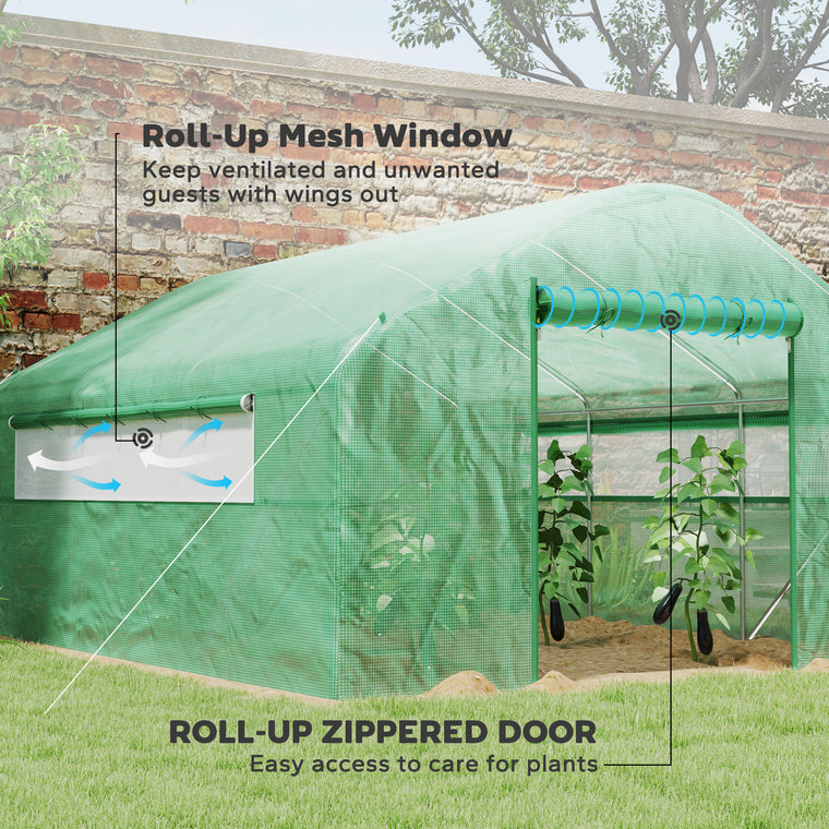 13' x 10' x 6.5' Green Tunnel Greenhouse with Steel Frame