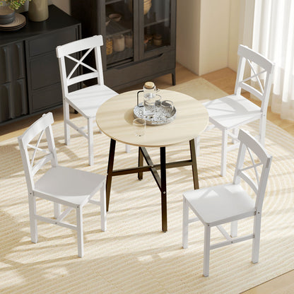 Set of 4 Cross-Back Wooden Dining Chairs - White