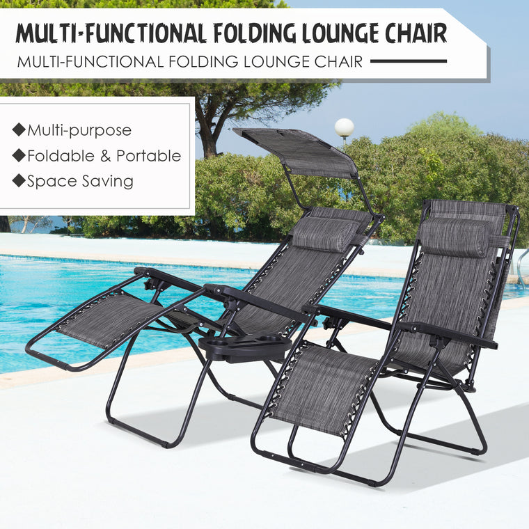 Dark Grey Zero Gravity Chair Set with Canopy Shade