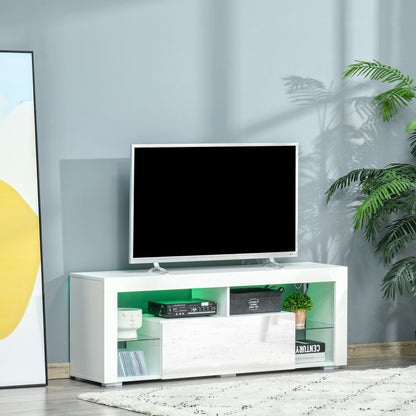 55" TV Stand with LED Lights and Storage - White