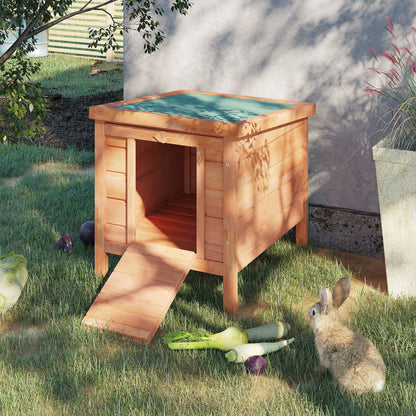 Orange Wooden Rabbit Hutch with Waterproof Asphalt Roof