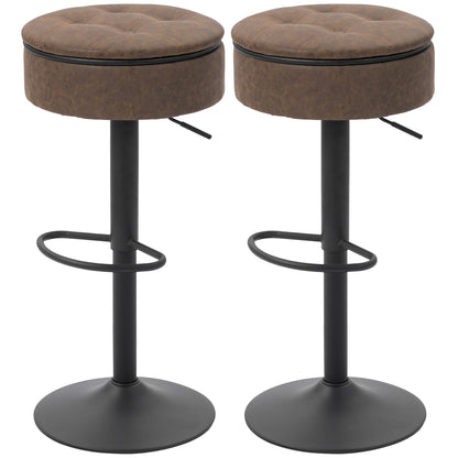 Swivel Bar Stools Set of 2 with Storage - Brown