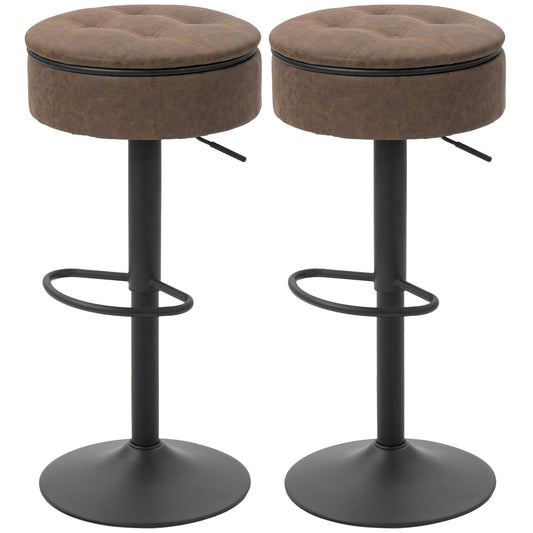 Swivel Bar Stools Set of 2 with Storage - Brown