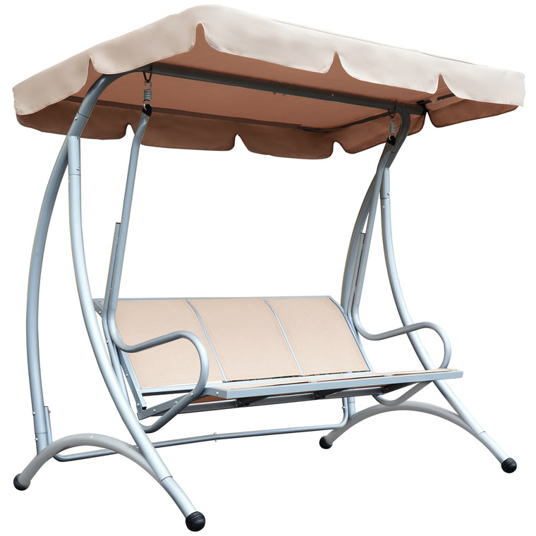 Beige 3-Seat Metal Swing Hammock with Canopy Cover