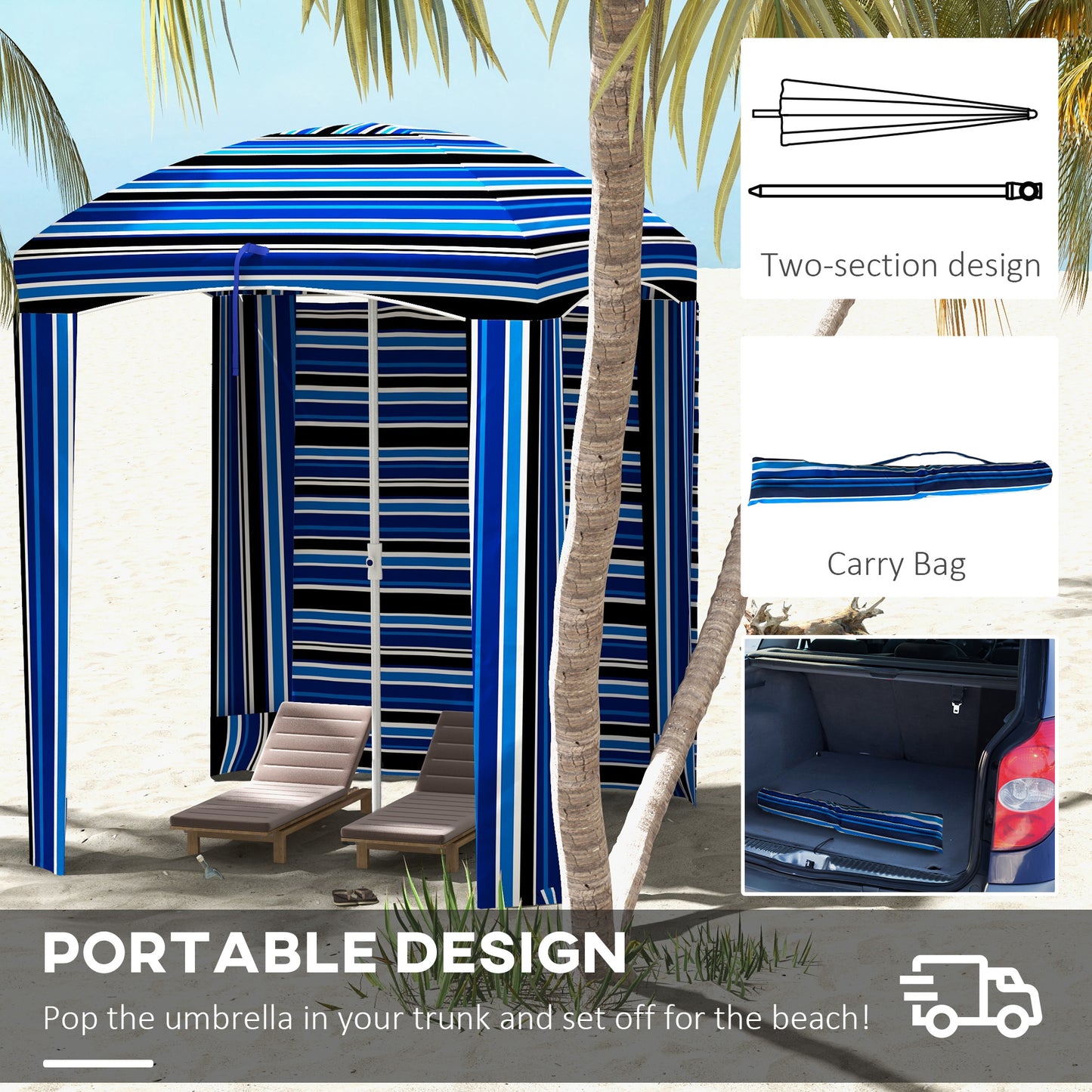 70.1" x 70.1" Blue Stripe Cabana Umbrella with Walls