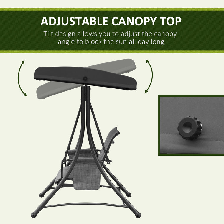 Mixed Grey 3-Person Porch Swing with Adjustable Canopy