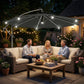 8.8FT Cantilever Patio Umbrella with Solar Powered LED Lights, Crank Handle, Cross Base for Outdoor Sun Shade, Grey