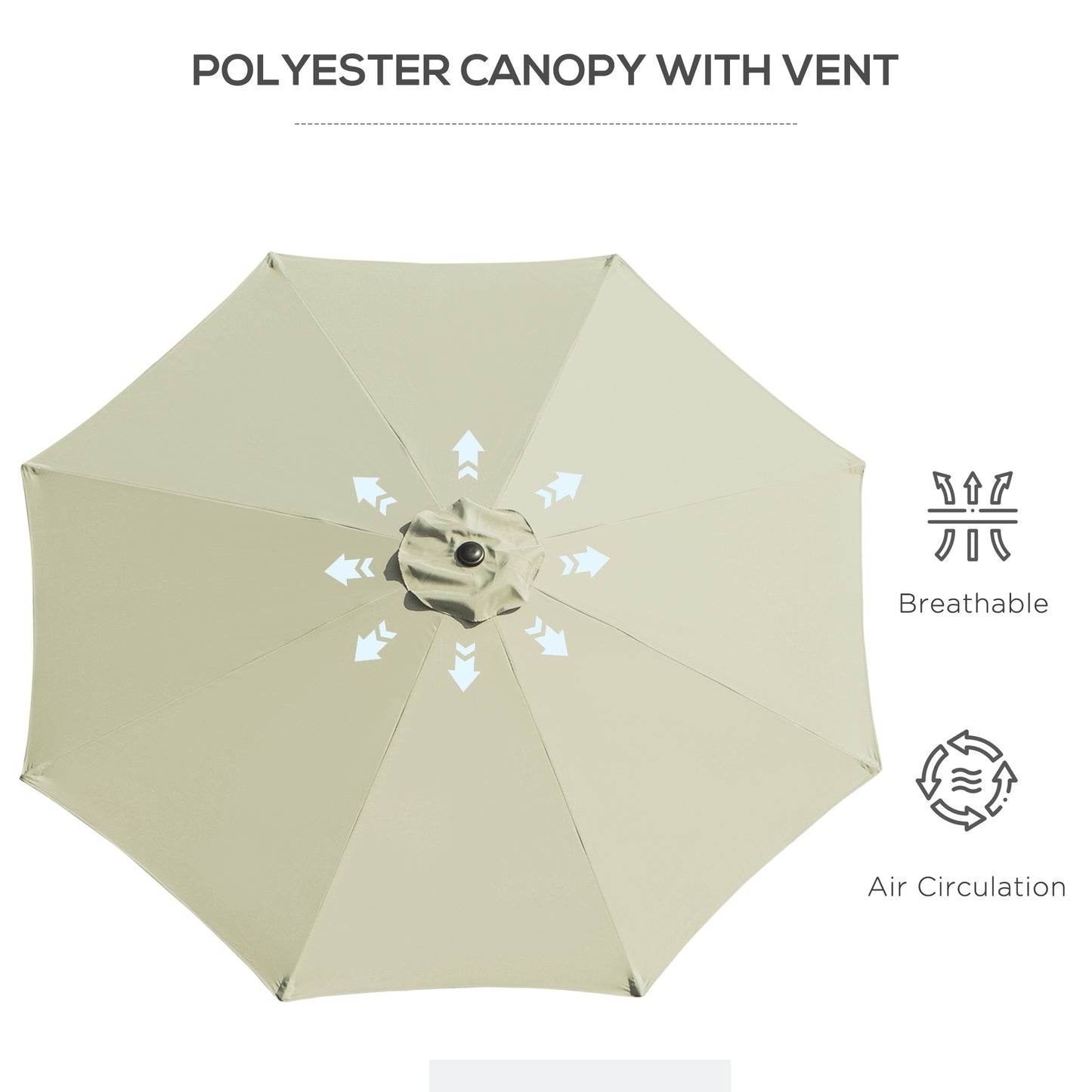 10' x 8' Round Market Umbrella, Patio Umbrella with Crank Handle and Tilt, Outdoor Parasol for Garden, Beige