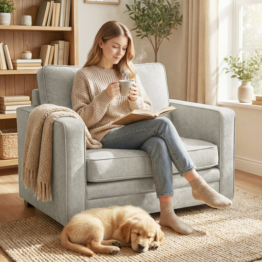 Velvet-Feel Accent Chair with Spring Cushion