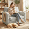 Accent Chair, Velvet-feel Fabric Armchair with Wide Seat, Spring Cushion, Solid Wood legs, Grey