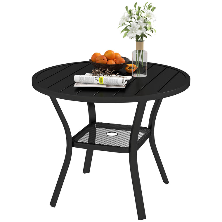 35.5" Round Metal Dining Table for 4, Slatted Top