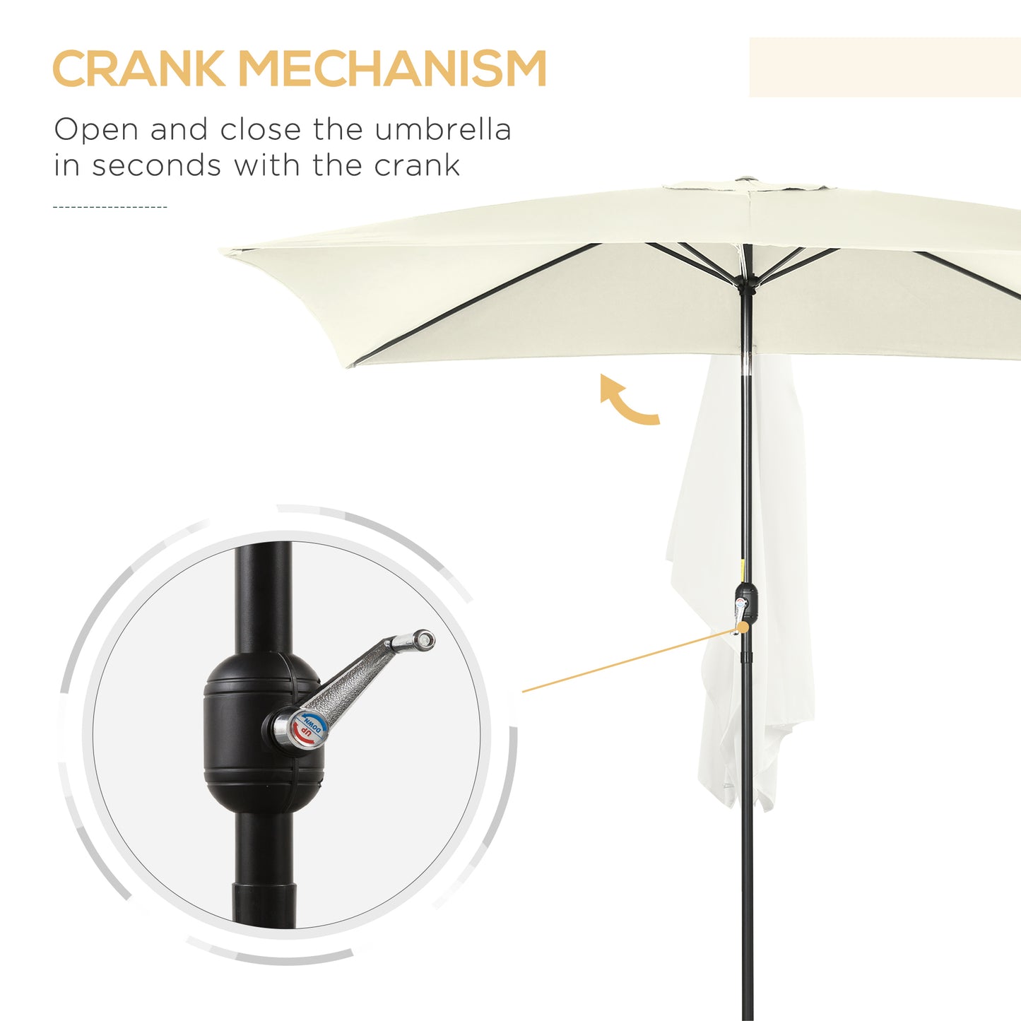 6.5x10ft Rectangle Aluminum Tilt Patio Umbrella, Garden Market Parasol, Outdoor Sunshade Canopy with Crank, Cream White