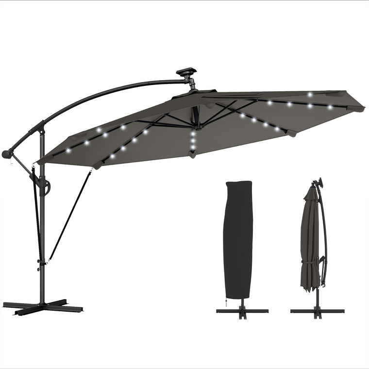 11.3' Dark Grey UPF50+ Aluminum Cantilever Umbrella with Light