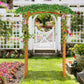 7.5FT Wood Garden Arch Trellis, Outdoor Walkway Round Pergola Style Arbor for Decorative Climbing Plants, Patio, Lawn, Backyard Party, Ceremony Decoration Accessories, Yellow