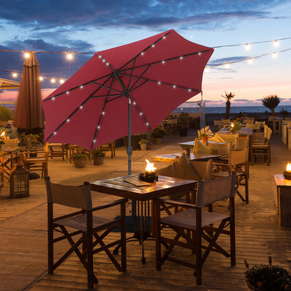9ft Wine Red Solar Patio Umbrella with 24 LED Lights