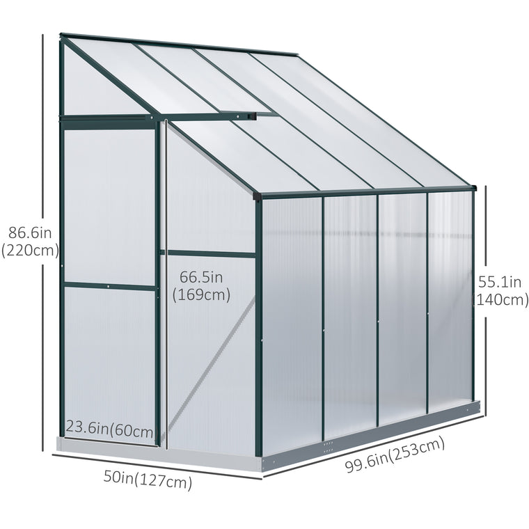 8' x 4' x 7' Silver Aluminum Greenhouse with Roof Vent