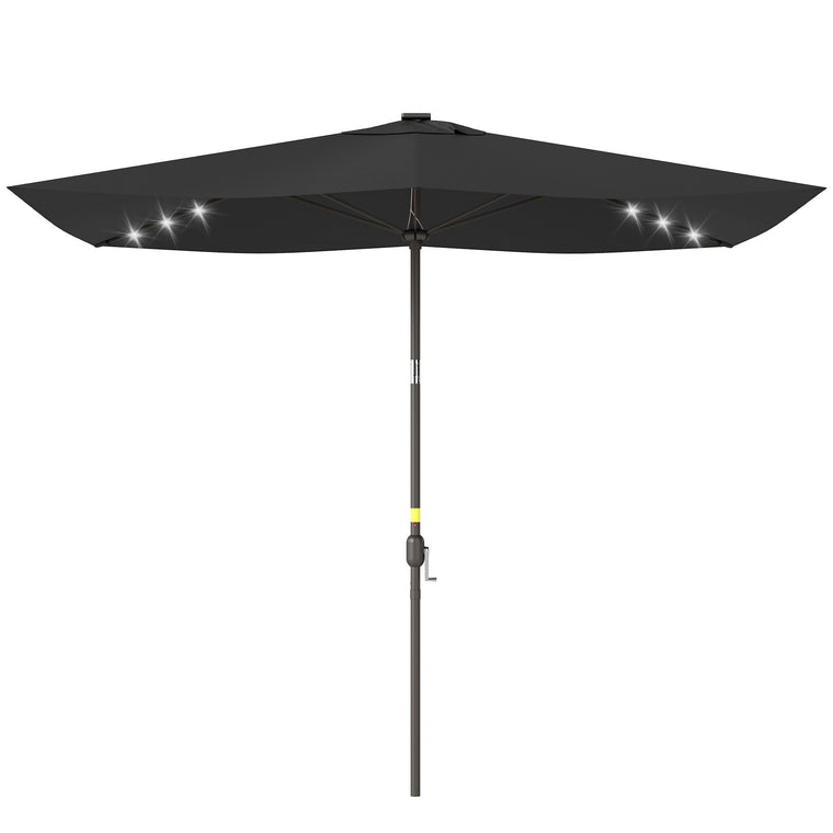 6.5' x 10' Black Rectangular Patio Umbrella with Tilt & LEDs