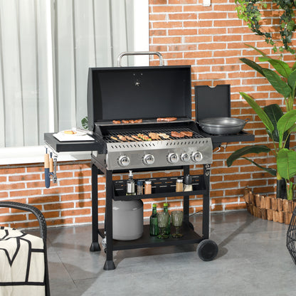 40,000 BTU Black Propane Gas Grill Cart with 4 Burners