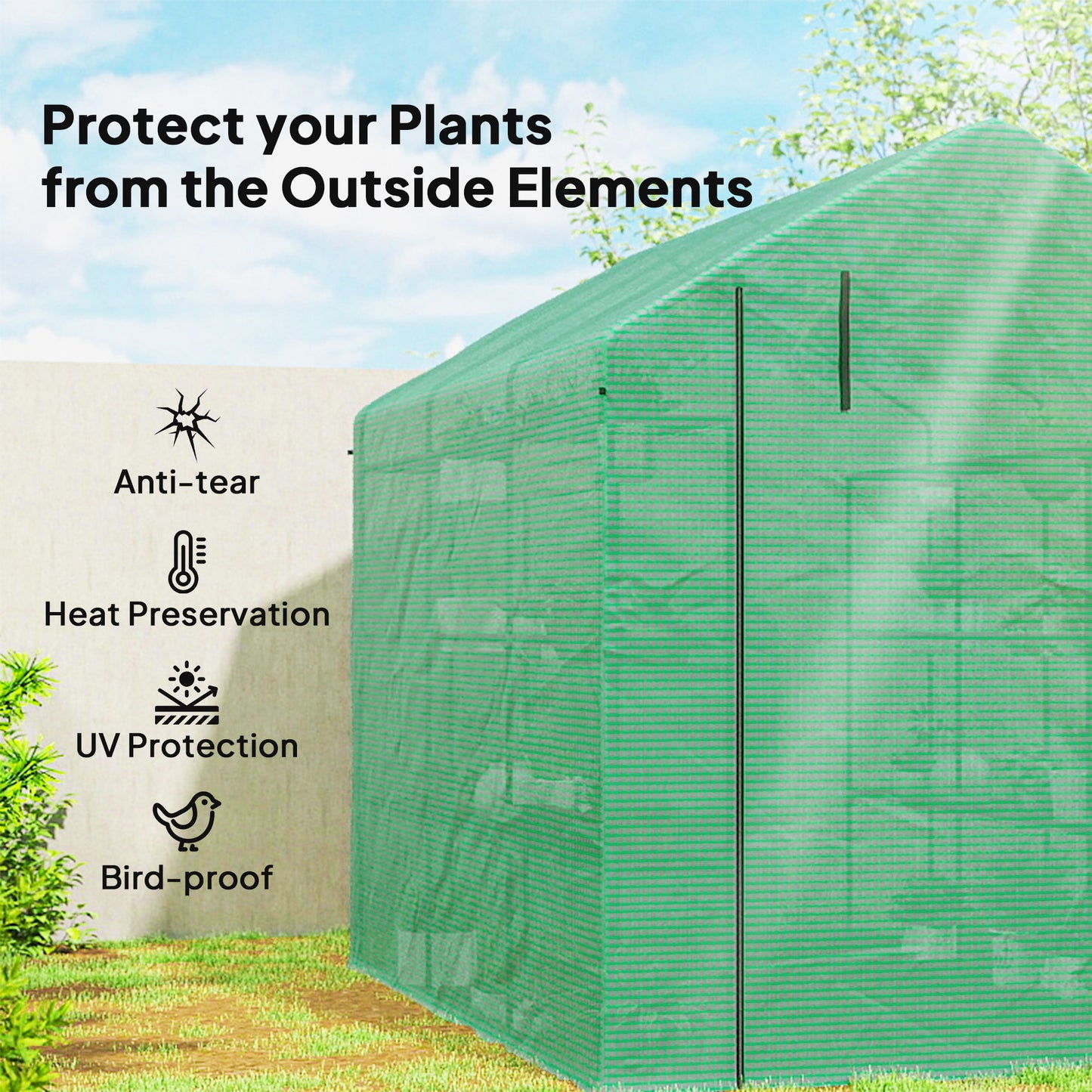 8' x 6' x 7' Portable Walk-In Greenhouse Hot House with 18 Shelves, Water/UV Resistant Weather Cover, & Roll Up Door