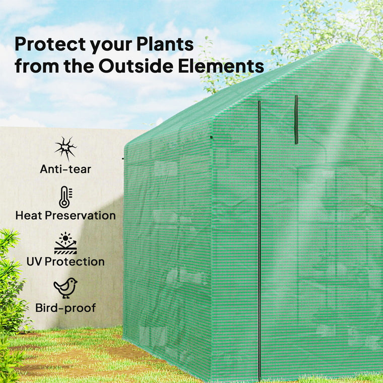 8' x 6' x 7' Walk-In Greenhouse with 18 Shelves & Roll Up Door
