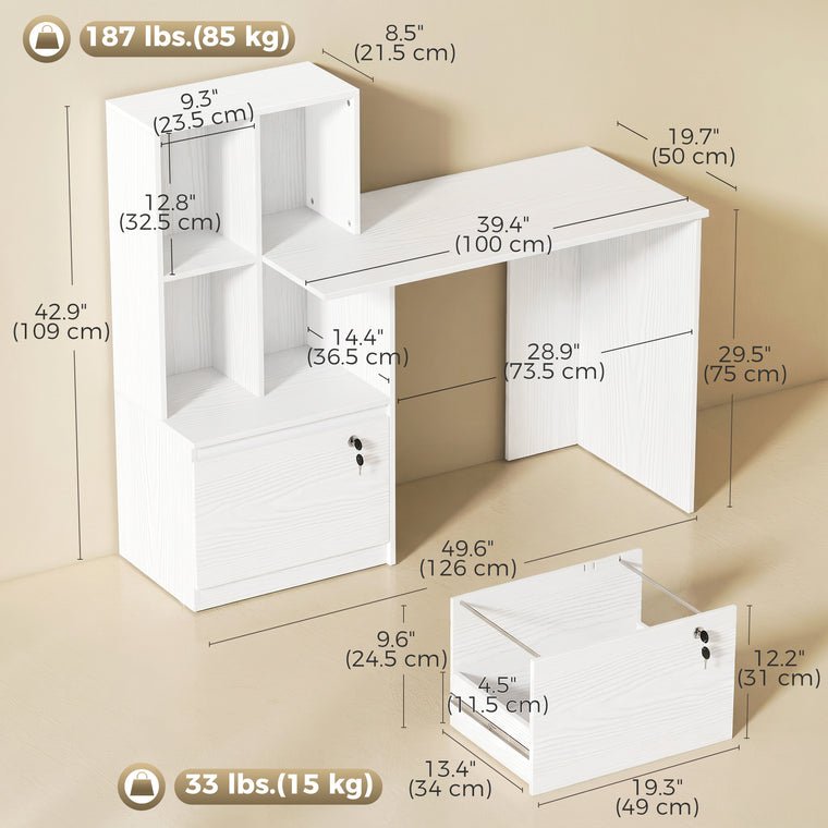 Computer Desk with Bookshelf and File Drawer - White Wood Grain